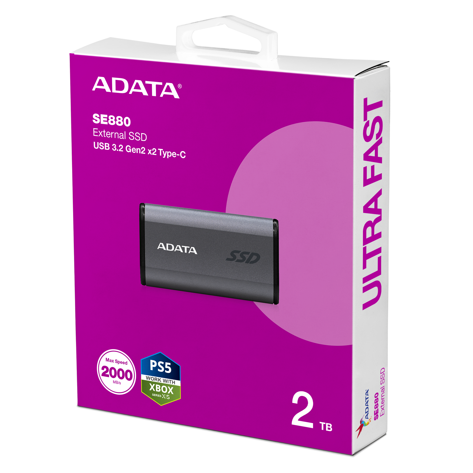 ADATA SE880 2TB Portable USB Type-C 3.2 Gen 2x2 Portable SSD - Titaniu