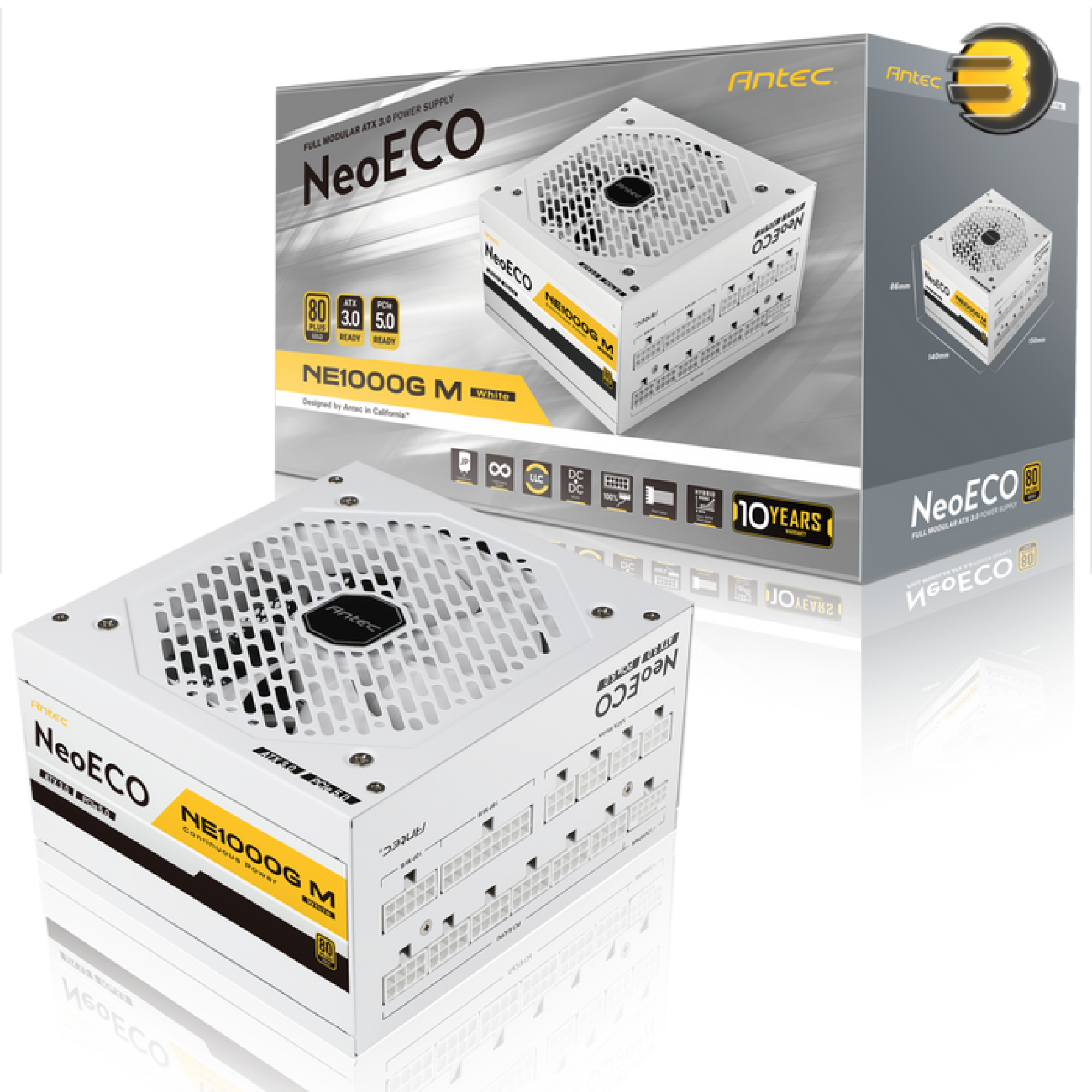 ANTEC 1000W NE1000G M WHITE ATX 3.0 NeoECO Gold Modular 80Plus Gold (N