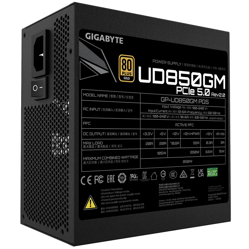 GIGABYTE 850W ULTRA DURABLE UD850GM PG5 2.0 ATX3.0 PCIE 5.0 80Plus Gold Full Modular Power Supply (GP-UD850GM PG5 rev 2.0)