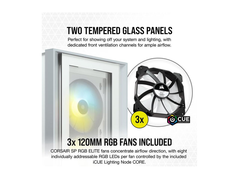 CORSAIR iCUE 4000X RGB White 白色 Tempered Glass ATX Case CC-9011205-WW
