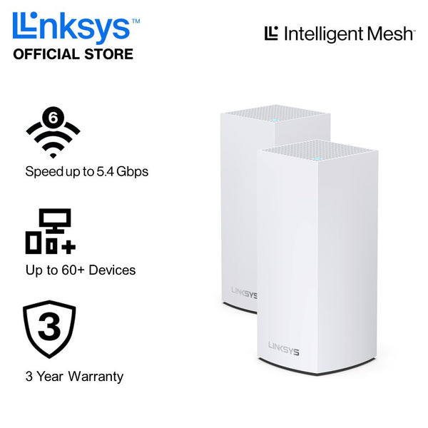 Linksys Atlas Pro 6 MX5502-AH (2-Pack) Dual-Band AX5400 Mesh WiFi 6 System (3 years)