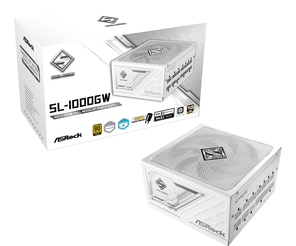 ASRock Steel Legend 1000W 80Plus Gold 白色ATX3.1 PCIe5.1 Power
