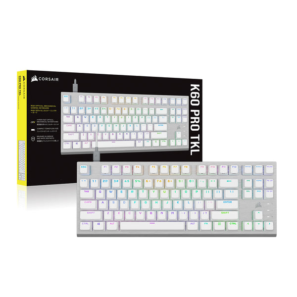 Corsair K60 PRO TKL RGB Tenkeyless Optical-Mechanical Gaming Keyboard — CORSAIR OPX Switch - White Color CH-911D11A-NA