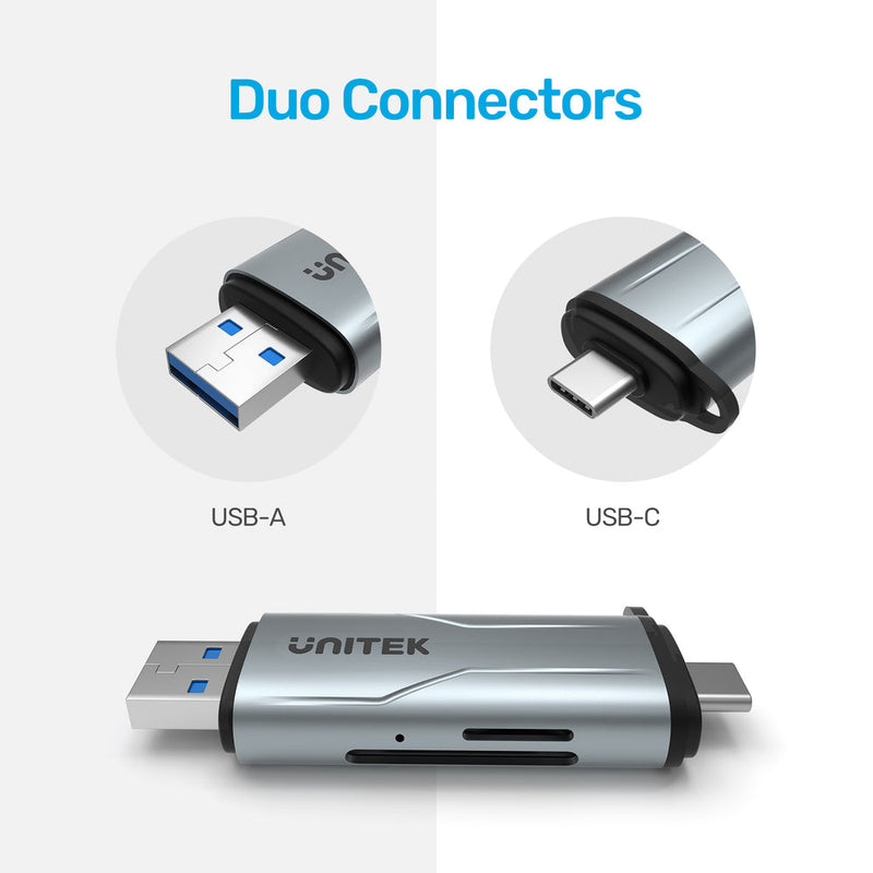 UNITEK USB3.0 (USB-A & C) to Micro SD/SD Card Reader, Space Gray (R1010A)