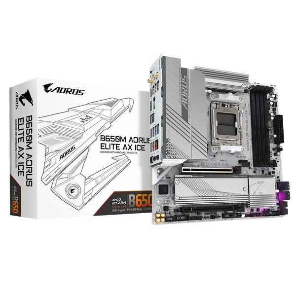 GIGABYTE B650M AORUS ELITE AX ICE DDR5,Socket AM5 mATX Motherboard 白色主機板