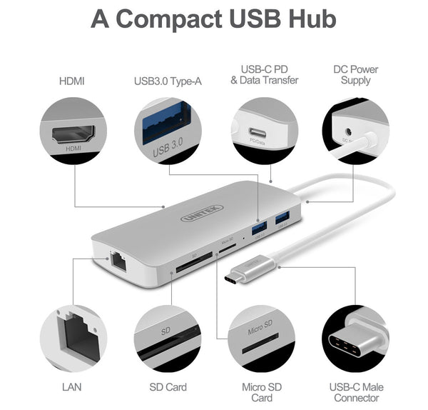 Unitek USB 3.0 Type-C 8 合 1 擴充器 (Y-9115)
