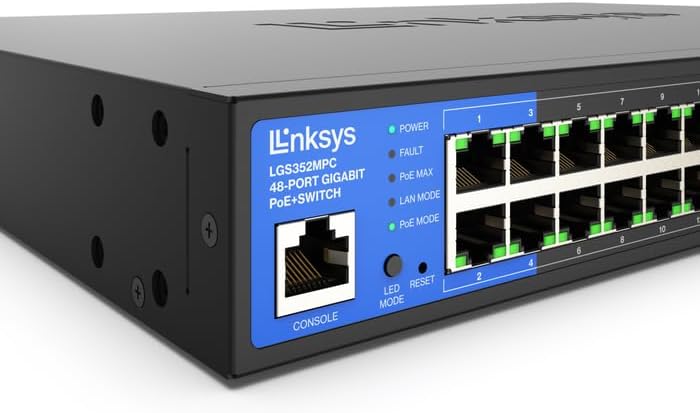 Linksys LGS352MPC-EU 48-Port Managed Gigabit PoE+ Switch with 4 x 10G SFP+ Uplinks 740W TAA Compliant (5 year)