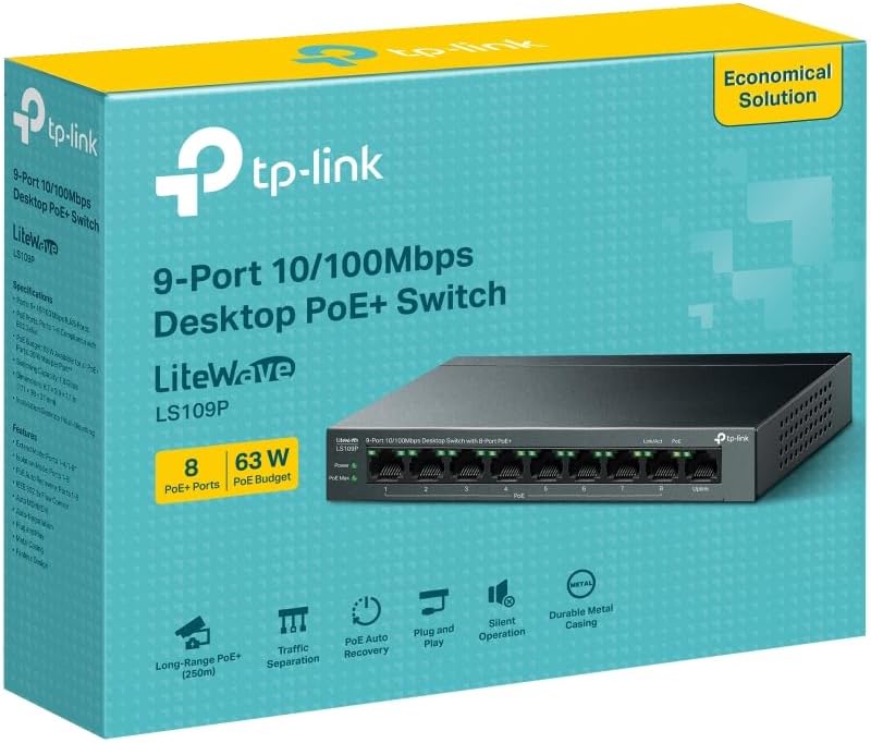 TP-Link TL-LS109P 9-Port 10/100 Mbps Desktop Switch with 8-Port PoE+ (