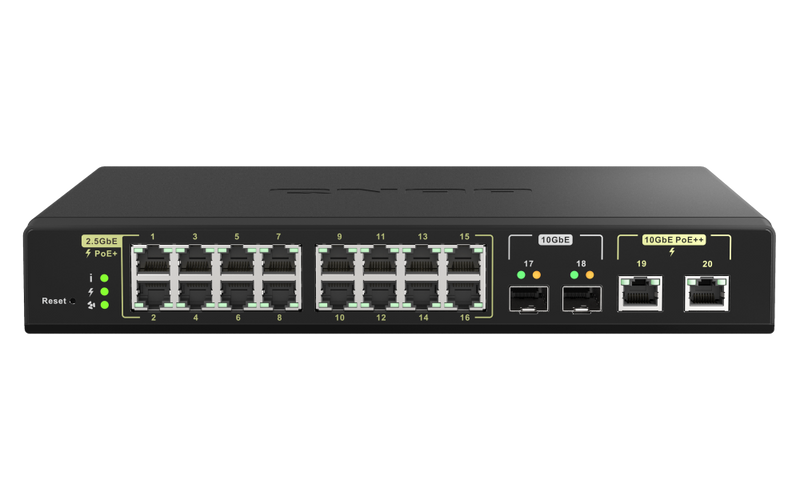 QNAP QSW-M2116P-2T2S 4 Ports 10GbE & 16 Ports 2.5GbE Layer 2 Managed PoE Switch