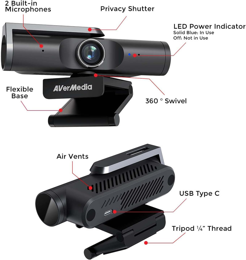 AVerMedia DLSR-Level Image Quality 4K Ultra AutoFocus HD USB Webcam (PW515)