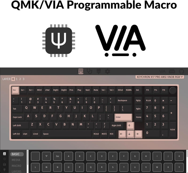 Keychron K17 Pro QMK/VIA Wireless Custom Mechanical Keyboard -Black (Blue) (K17P-H2)