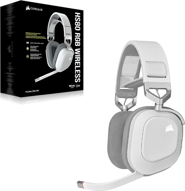 Corsair HS80 RGB WIRELESS Premium Gaming Headset with Spatial Audio — White CA-9011236-AP