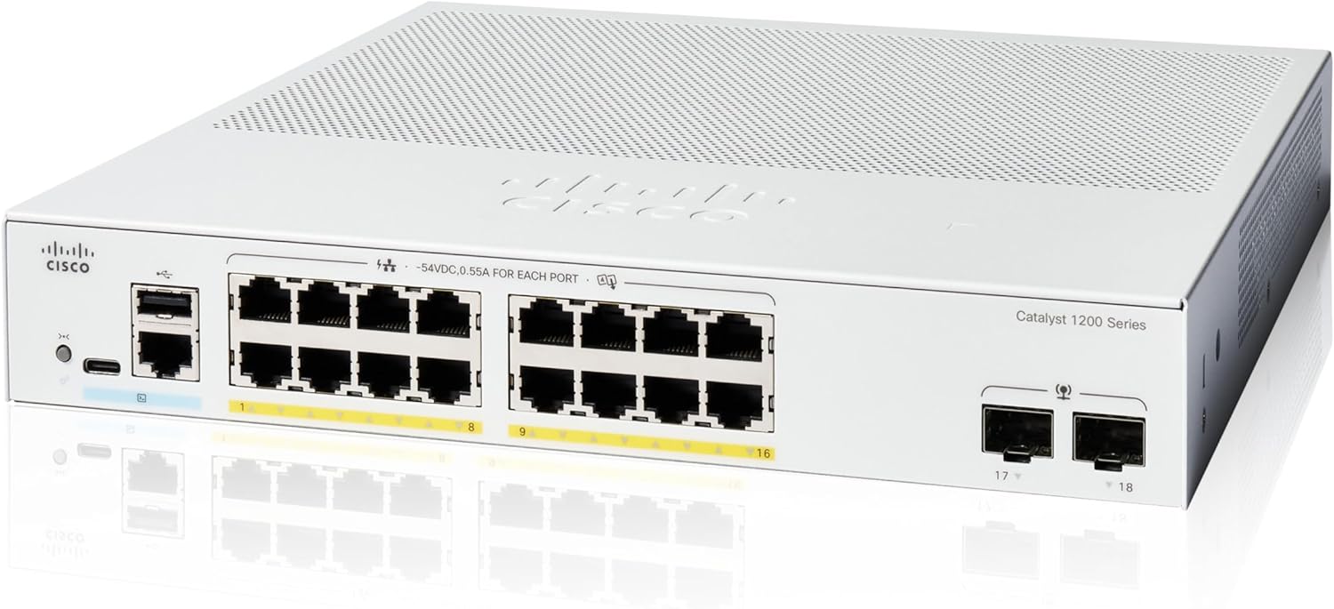 Cisco Catalyst 1200 16-Port Gigabit Ethernet + 2xSFP (120W PoE+) Smart