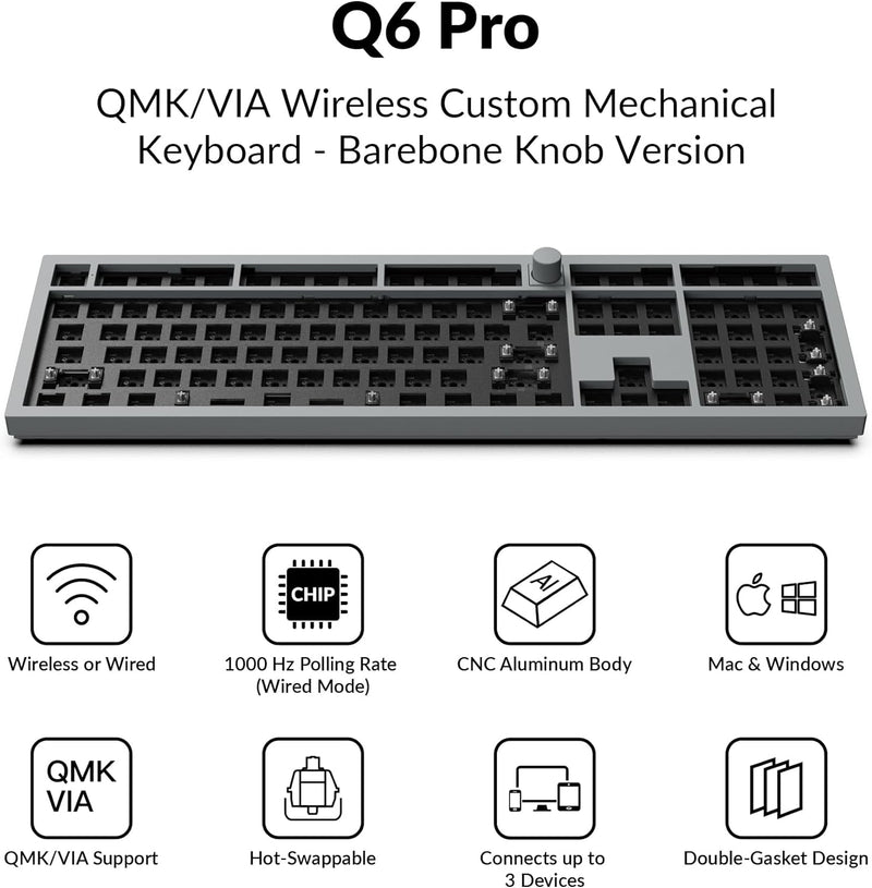 Keychron Q6 Pro QMK/VIA Wireless Custom Mechanical Keyboard -Silver Grey (Brown) (KC-Q6P-N3)