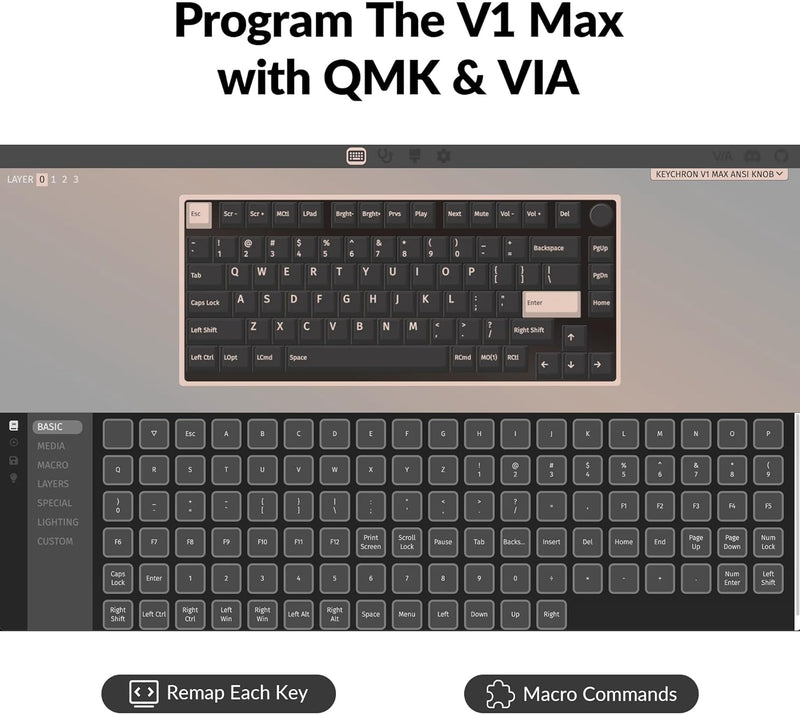 Keychron V1 Max QMK/VIA Wireless Custom Mechanical Keyboard (Brown) (KC-V1M-D3)