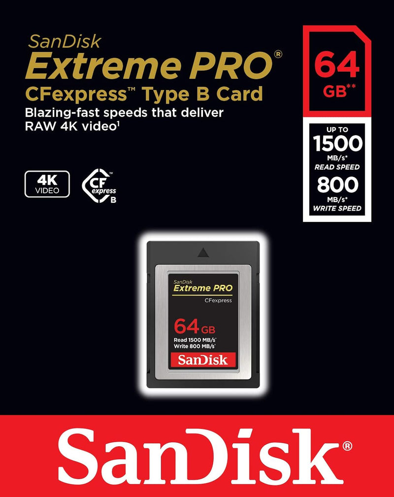 SanDisk  64GB Extreme PRO CFexpress Type B (1500R/800W MB/s) SDCFE-064G-GN4IN 772-4295