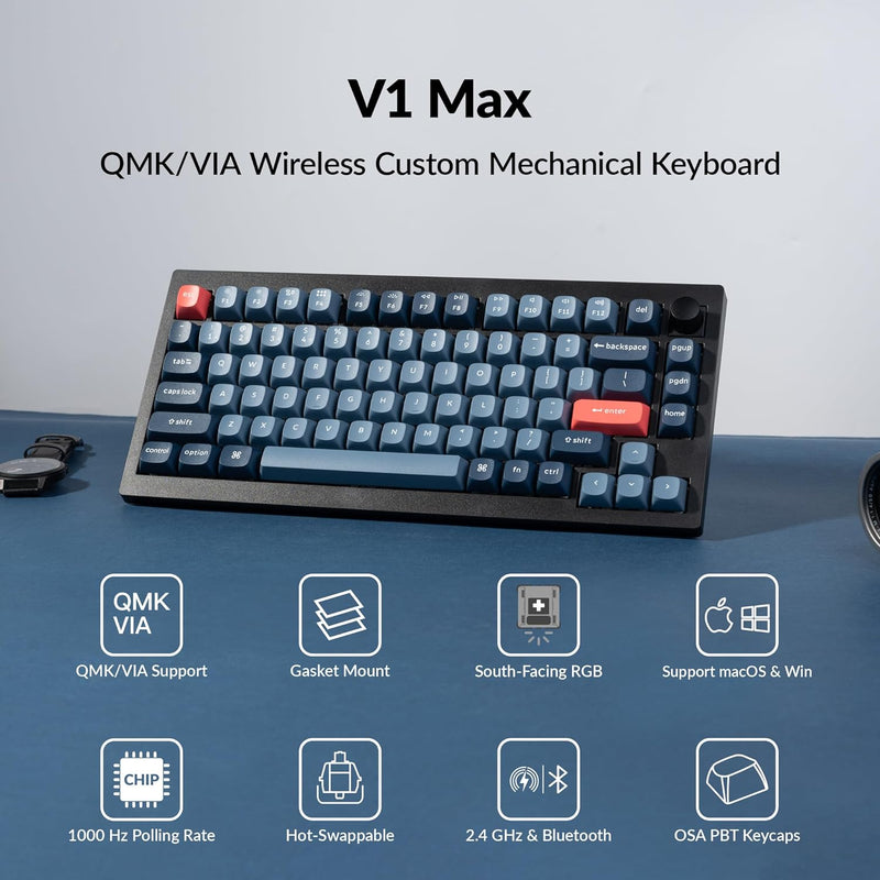 Keychron V1 Max QMK/VIA Wireless Custom Mechanical Keyboard (Brown) (KC-V1M-D3)