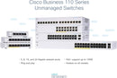 Cisco Business CBS110 16-Port Gigabit (8-Port with PoE, total 64W) PoE Switch (CBS110-16PP-UK / NE-11016PP)