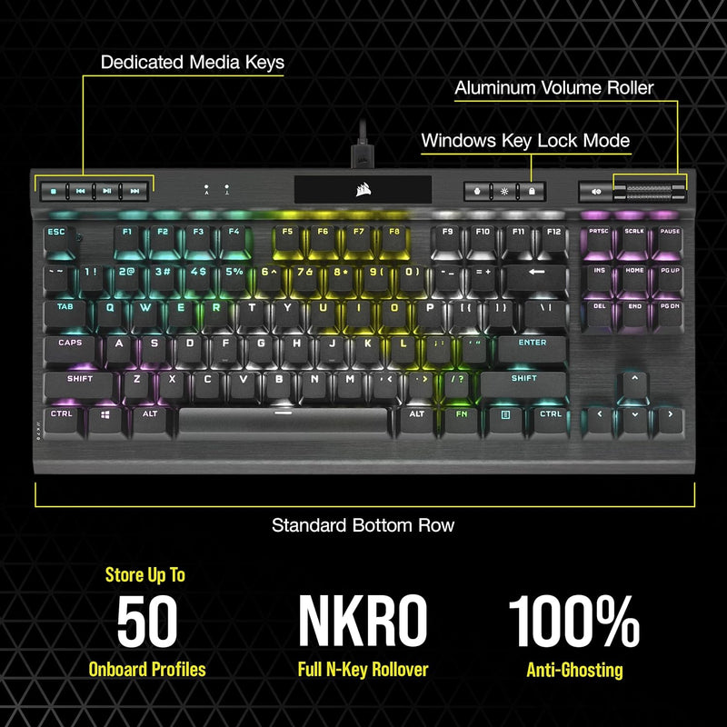 Corsair K70 RGB TKL CHAMPION SERIES Optical-Mechanical Gaming Keyboard with PBT DOUBLE SHOT PRO Keycaps CH-911901A-NA