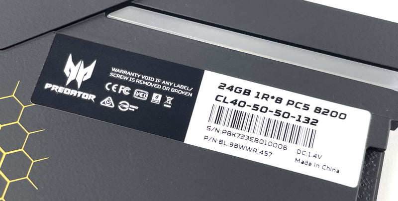 Acer 48GB Kit (2x24GB) Predator HERMES RGB Black 黑色 BL.9BWWR.457 CL40 DDR5 8200MHz Memory