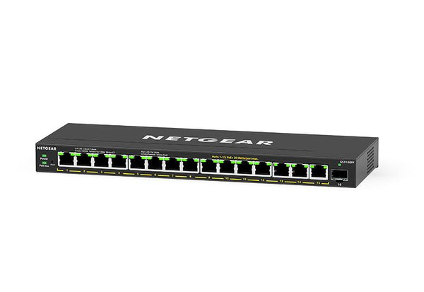 NETGEAR GS316EP 16-Port PoE+ Gigabit Ethernet Plus Switch (180W) - 15 Copper ports +  1 SFP Port