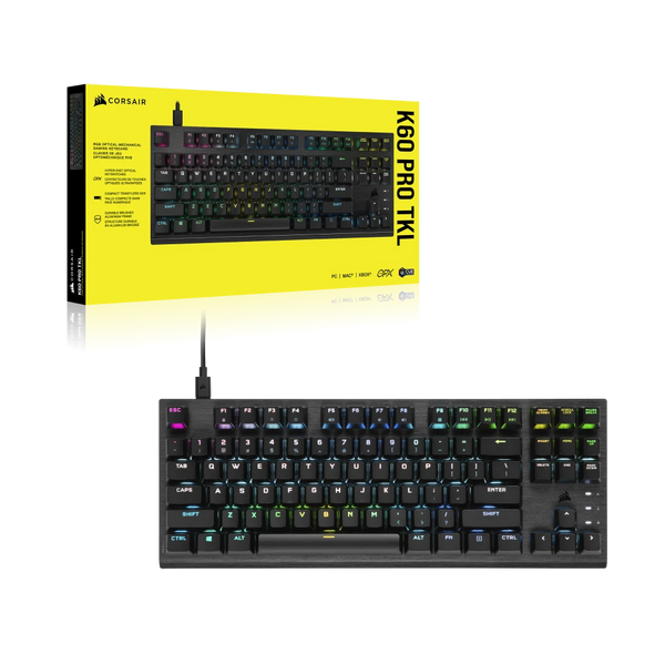Corsair K60 PRO TKL RGB Tenkeyless Optical-Mechanical Gaming Keyboard — CORSAIR OPX Switch (Black Color) CH-911D01A-NA