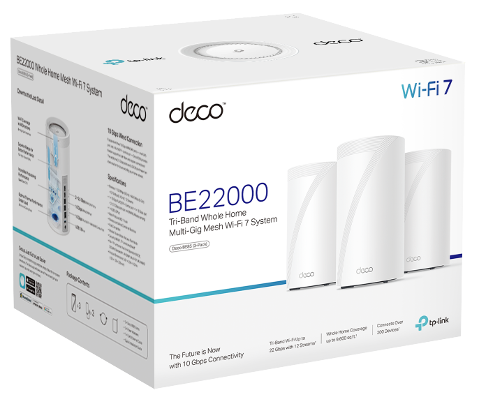 TP-Link Deco BE85 BE22000 Tri Band Whole Home Mesh WiFi 7