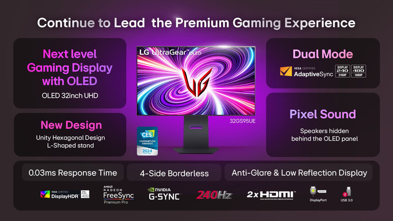 [最新產品] LG 31.5" 32GS95UE 240Hz 4K UHD OLED (16:9) 電競顯示器(HDMI2.1)