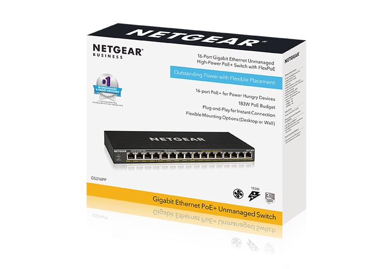 NETGEAR GS316PP 16-Port Gigabit Ethernet Unmanaged PoE+ Switch with FlexPoE (183W)