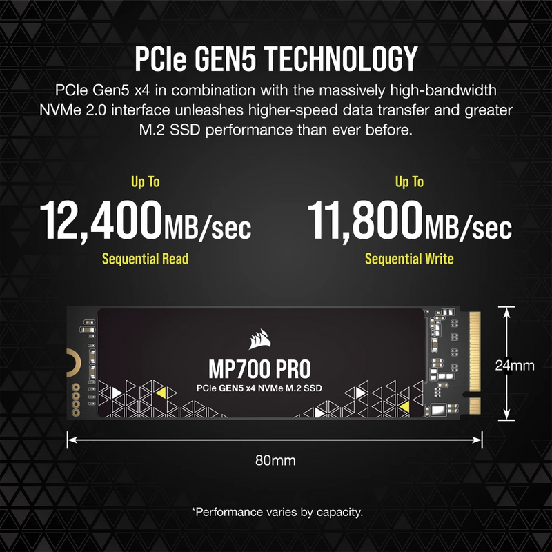Corsair 2TB MP700 PRO CSSD-F2000GBMP700PNH PCIe Gen5 x4 NVMe 2.0 M.2 SSD