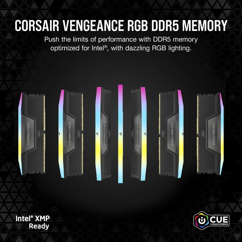 CORSAIR 32GB Kit (2x16GB) VENGEANCE RGB CMH32GX5M2B6400C36 DDR5 6400MHz Memory