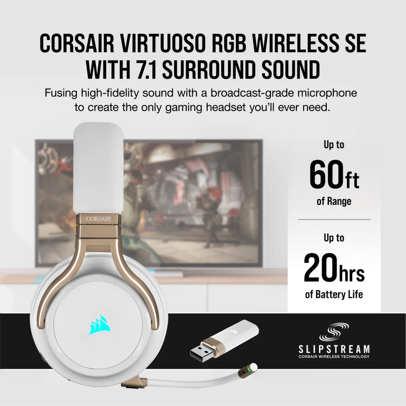Corsair VIRTUOSO RGB WIRELESS High-Fidelity Gaming Headset - Pearl CA-9011224-AP