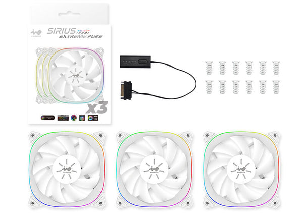 InWin Sirius Extreme Pure ASE120P WHITE 白色 RGB 3 x Fan Kit with ARGB Controller 12cm Case Fan IW-FN-ASE120P-3PK