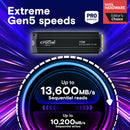 Crucial 2TB T705 w/Heatsink CT2000T705SSD5 PCIe Gen5 NVMe M.2 SSD