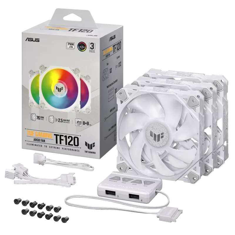 ASUS TUF Gaming TF120 WHITE 白色 ARGB 12cm Case Fan - 3xFan Kit with ARGB Controller 三風扇組合附控制器 (TH-ATTF36W)