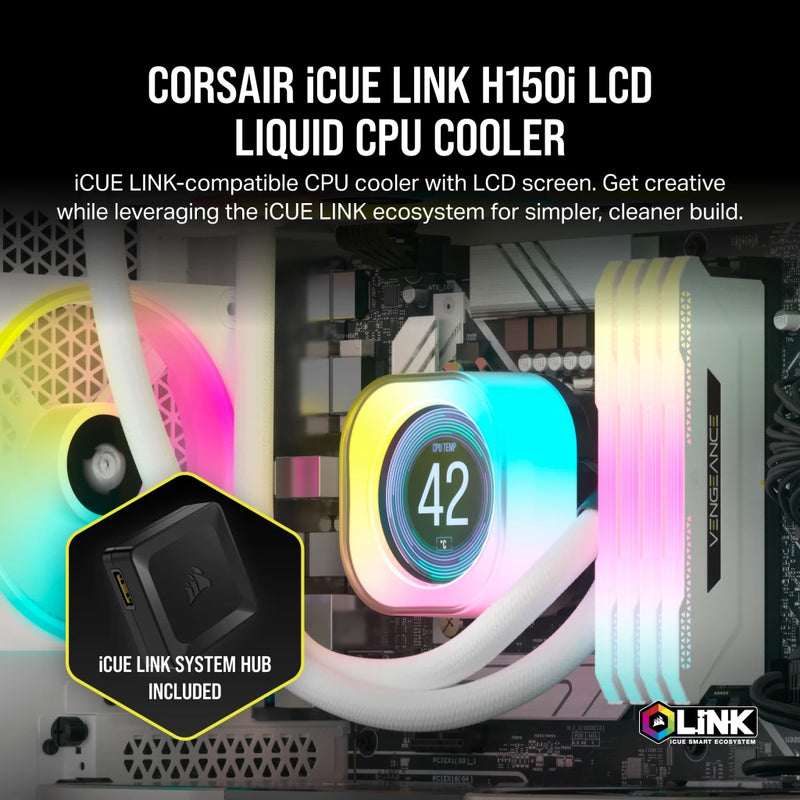 CORSAIR iCUE LINK H150i LCD WHITE 白色 360mm Liquid CPU Cooler CW-9061010-WW