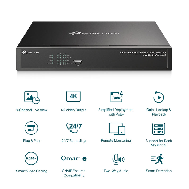 TP-Link Vigi NVR1008H-8MP 8 Channel PoE+ Network Video Recordereo Recorder