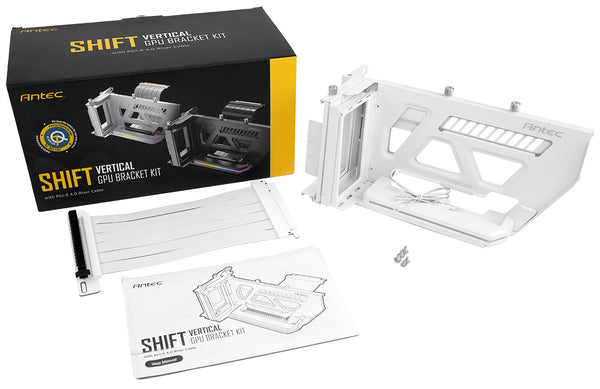[Latest Product] ANTEC SHIFT ARGB White VERTICAL GPU BRACKET with PCIE4.0 RISER CABLE (AT-ARCVB-W190-A-PCIE4-RTX40) 