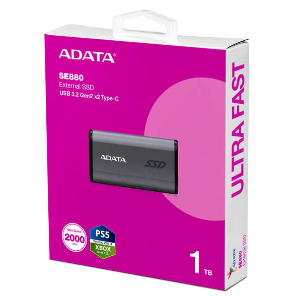 ADATA SE880 1TB Portable USB Type-C 3.2 Gen 2x2 Portable SSD - Titanium (AELI-SE880-1TCGY) 