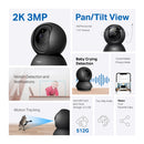 TP-Link Tapo C211 3MP 2K Pan/Tilt Home Security Wi-Fi Camera with Night Version and Cloud Storage