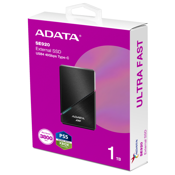 ADATA 1TB SE920 Portable SSD SE920-1TCBK USB4 40Gbps Type-C, Thunderbolt 3 & 4 (Read: 3800MB/s | Write: 3700MB/s)