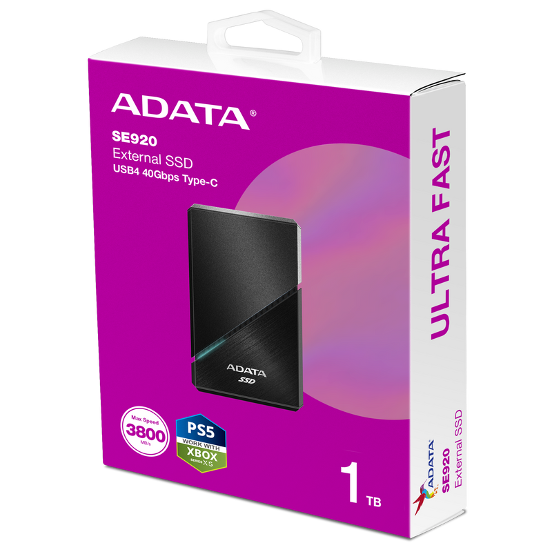 ADATA 1TB SE920 Portable SSD SE920-1TCBK USB4 40Gbps Type-C, Thunderbolt 3 & 4 (Read: 3800MB/s | Write: 3700MB/s)