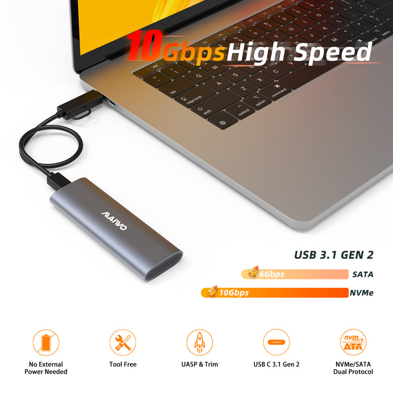 【熱賣中】Maiwo MA-K1689P/Y USB 3.1 Gen 2 10Gbps NVMe SSD Enclosure (ABS)