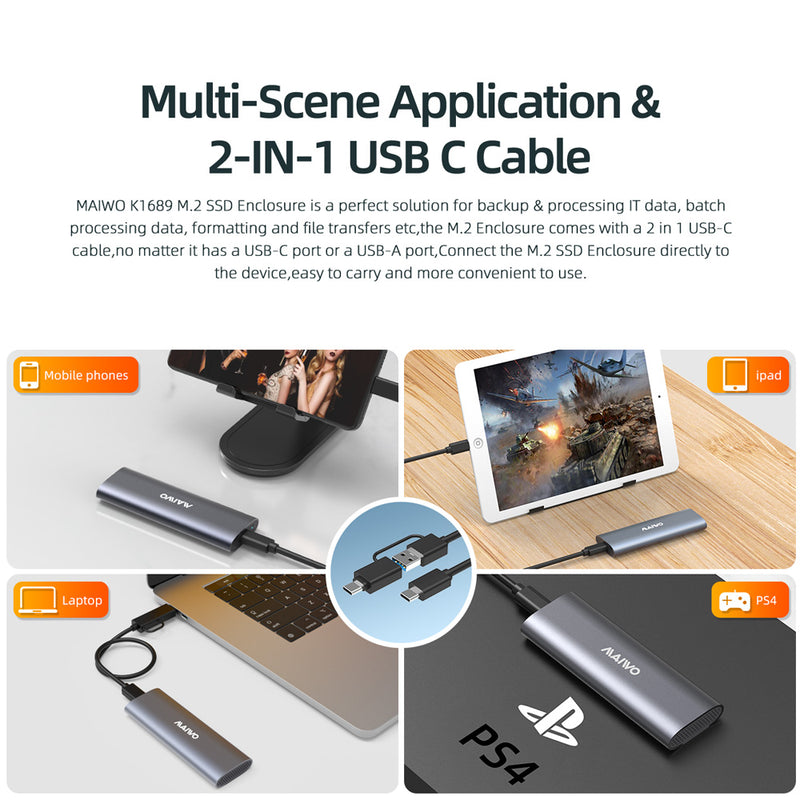【熱賣中】Maiwo MA-K1689P/Y USB 3.1 Gen 2 10Gbps NVMe SSD Enclosure (ABS)