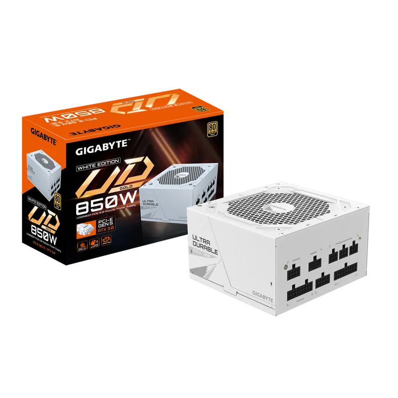 GIGABYTE 850W ULTRA DURABLE WHITE UD850GM PG5W ATX3.0 PCIE 5.0 80Plus GOLD Full Modular Power Supply (GP-UD850GM PG5W) 