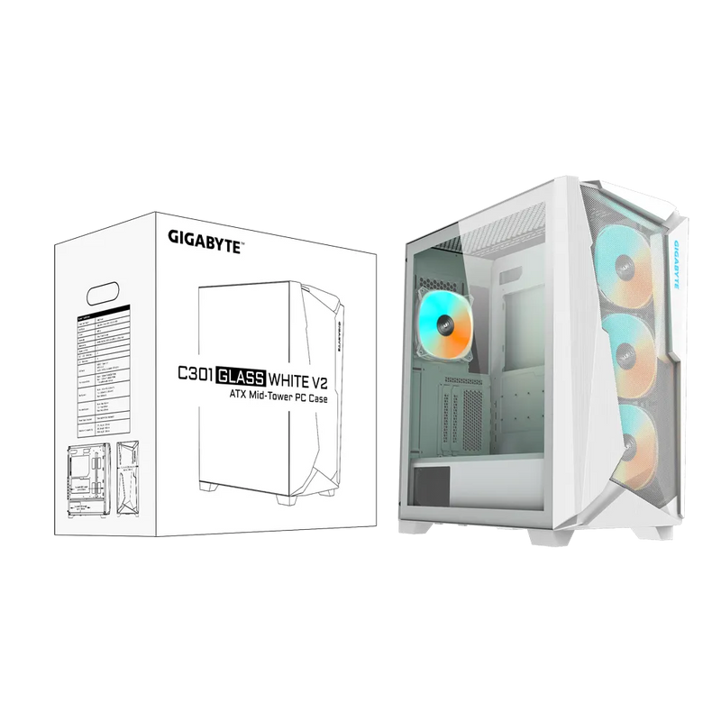 GIGABYTE Gaming C301 Glass V2 ARGB White White ATX Case GB-C301GW V2 