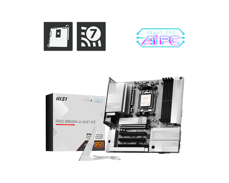 MSI PRO B850M-A WIFI PZ DDR5,Socket AM5 mATX Motherboard 背插式主機板 (MB-RB85MAZ)