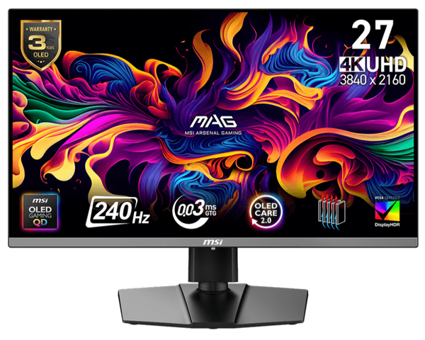 [最新產品] MSI 27" MAG 272UP QD-OLED X24 240Hz 4K UHD QD-OLED (16:9) 電競顯示器 MO-MA27UQO