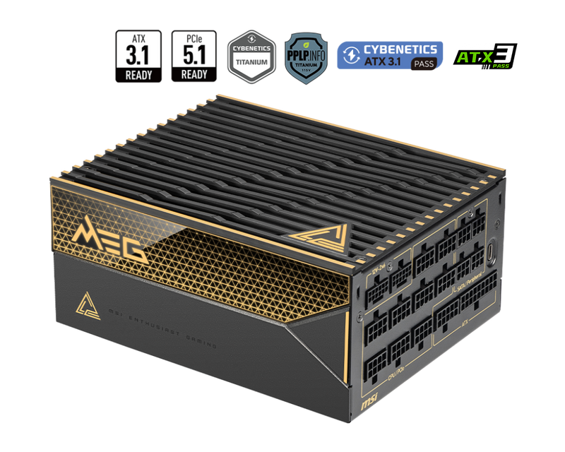 MSI 1600W MEG Ai1600P PCIE5 ATX 3.0 80Plus Titanium Full Modular Power Supply (PS-MEA16T5)