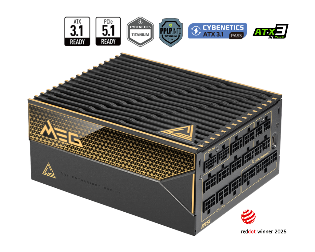MSI 1600W MEG Ai1600T PCIE5.1 ATX 3.1 80Plus Titanium Full Modular Pow